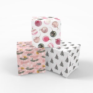 Paquete de papel de regalo navideño en color rosa: papel de regalo navideño en color rosa, papel de regalo navideño en tonos pastel, papel navideño en tonos rosa, papel festivo para mujeres