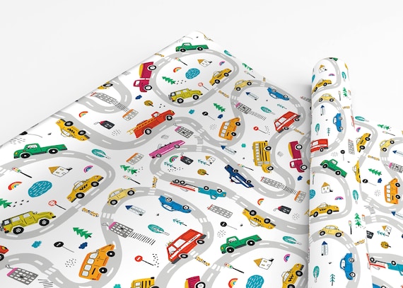 Cars & Trucks Wrapping Paper - Transportation Wrapping Paper, Vehicle Wrapping Paper, Cars Wrapping Paper, Kids Birthday Gift Wrap Paper Boy