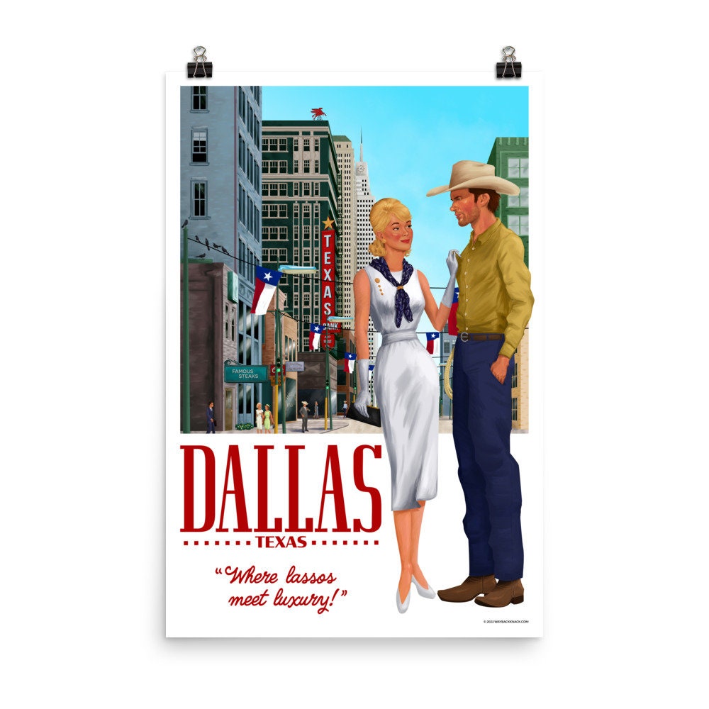 Dallas Texas Vintage Travel Poster | Midcentury Retro Cowboy Romance ...