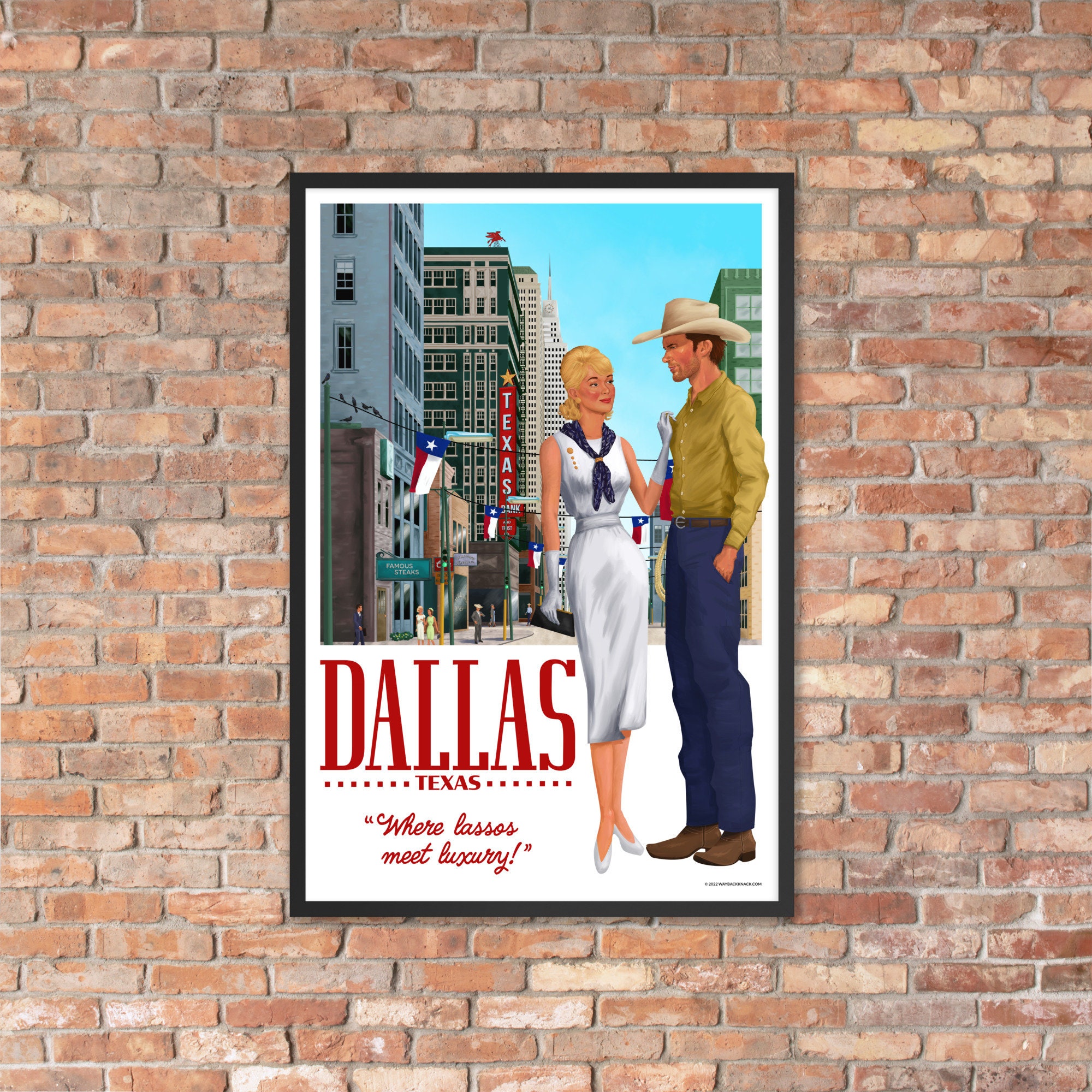 Dallas Texas Vintage Travel Poster | Midcentury Retro Cowboy Romance ...