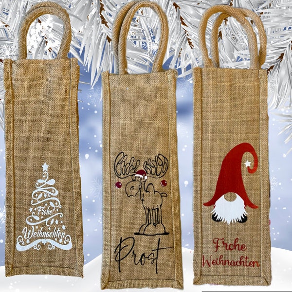 Flaschentasche Jute / Geschenktasche /Bottle bag / Weihnachten