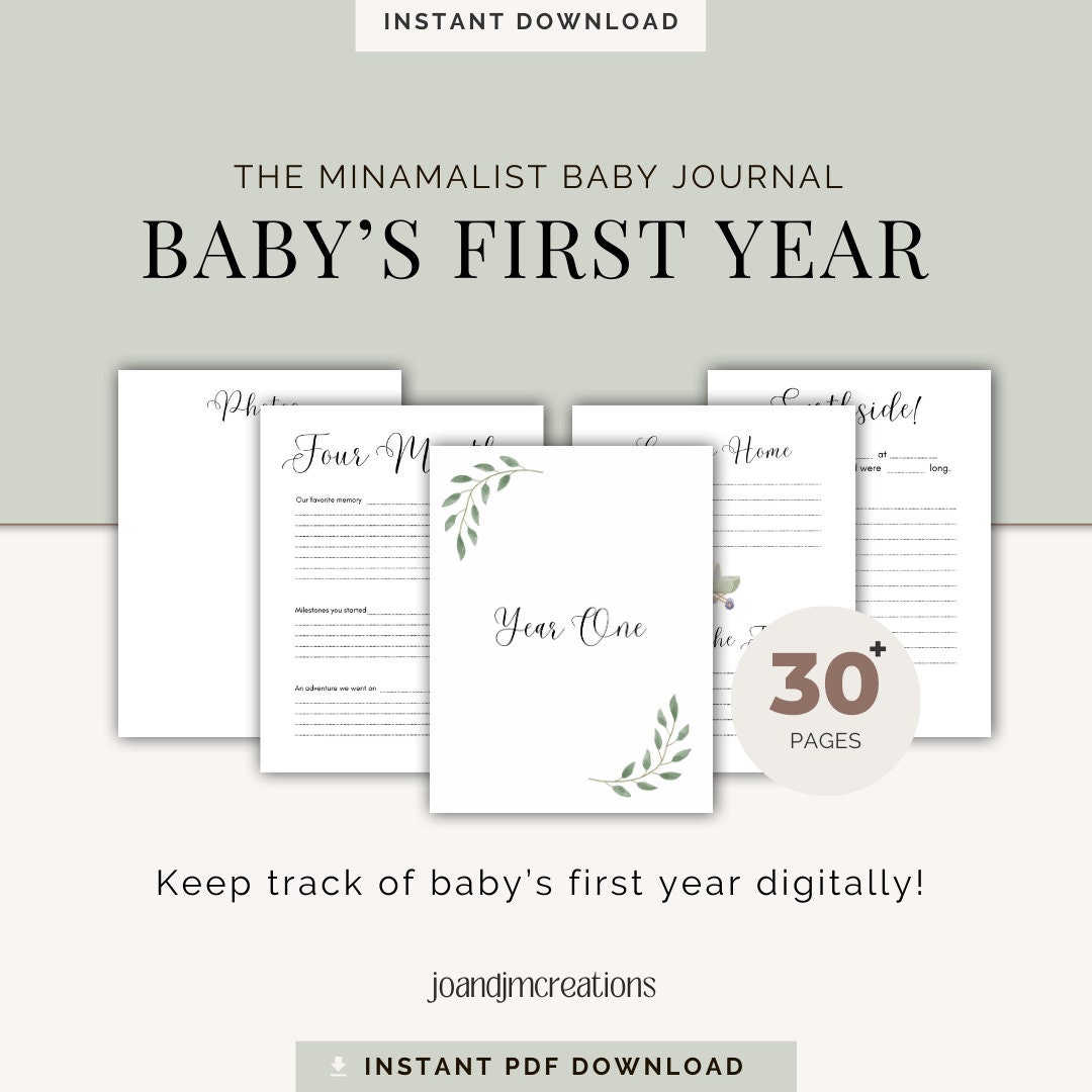 Baby book first year journal digital download printable journal etsy