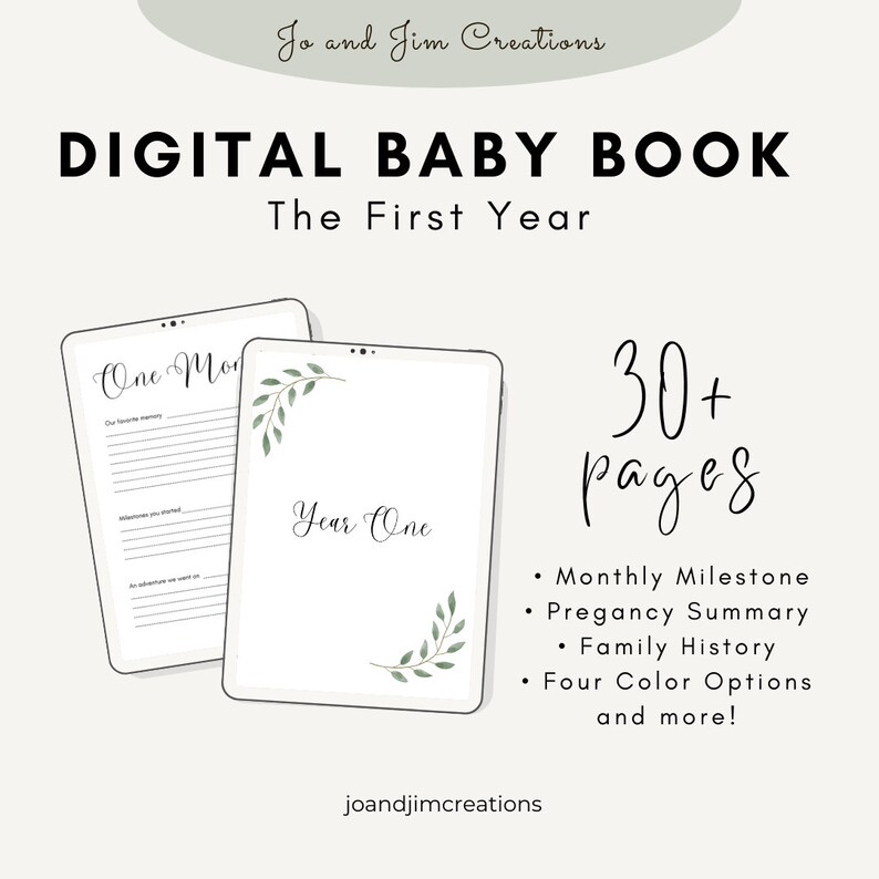 Baby book first year journal digital download printable journal etsy