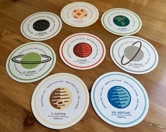 The Planets of Our Solar System Letterpress Coasters