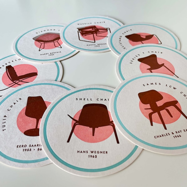 Midcentury Modern Chair Letterpress Coasters