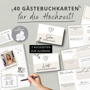 40 Gästebuchkarten zur Hochzeit PDF Download Blanko Vorlagen zum Ausdrucken DIY Gästebuch Vorlagen Fragekarten als Hochzeitsgeschenk Bild 1