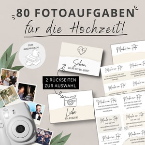 80 tâches photo pour le mariage PDF à télécharger + modèles vierges à imprimer - jeu de mariage pour faire connaissance - cartes jeu photo/boîte photo - A4