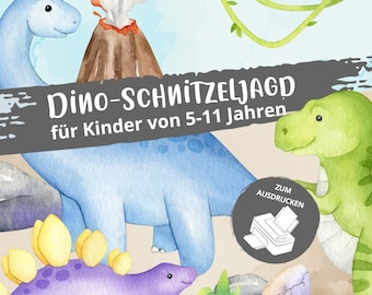 Dino scavenger hunt PDF to print | Dinosaur treasure hunt | Treasure hunt for children's birthdays from 5 years | different levels | Indoors