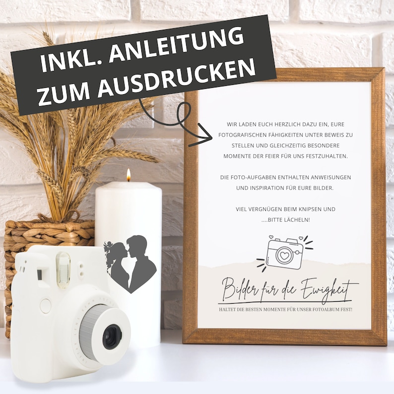 80 Fotoaufgaben zur Hochzeit PDF Download Blanko Vorlagen zum Ausdrucken Hochzeitsspiel zum Kennenlernen Fotospiel/Fotobox Karten A4 zdjęcie 2