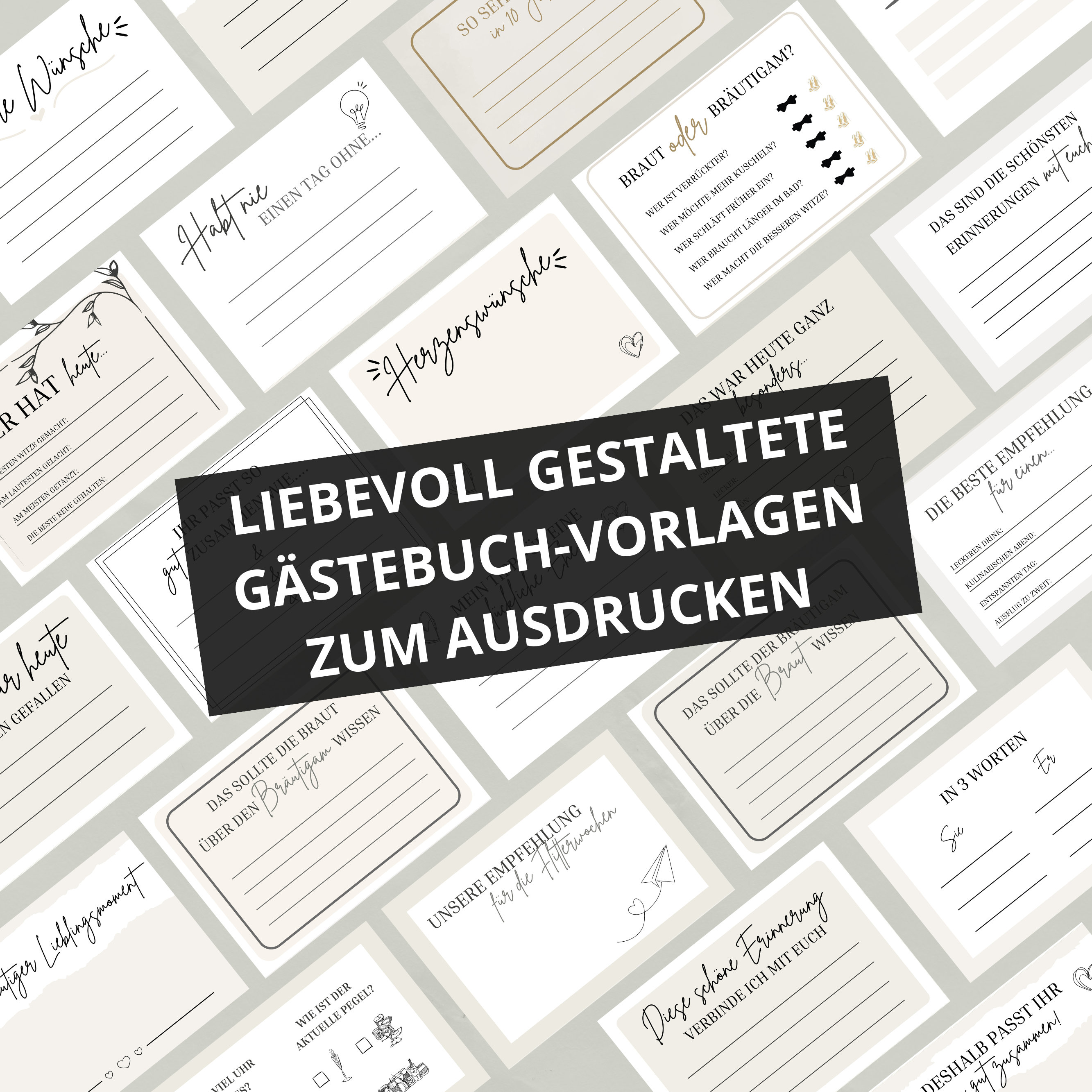 40 Gästebuchkarten zur Hochzeit PDF Download Blanko Vorlagen zum