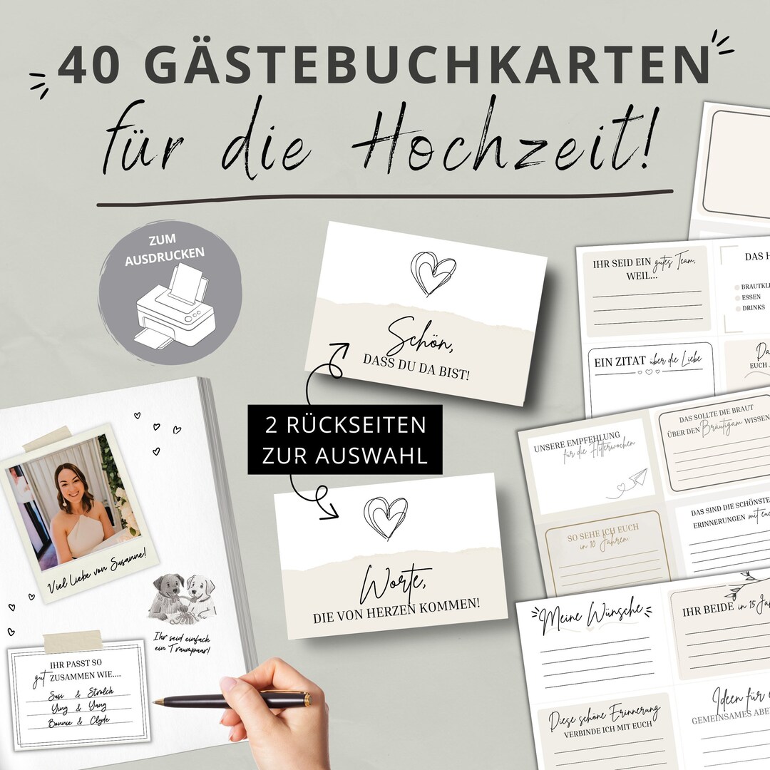 40 Guest Book Cards for the Wedding PDF Download Blank Etsy