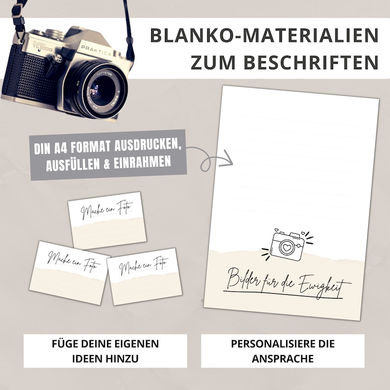 80 Fotoaufgaben zur Hochzeit PDF Download Blanko Vorlagen zum Ausdrucken Hochzeitsspiel zum Kennenlernen Fotospiel/Fotobox Karten A4 zdjęcie 4