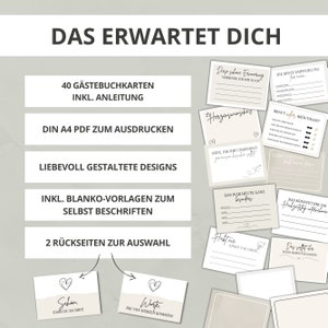 40 Gästebuchkarten zur Hochzeit PDF Download Blanko Vorlagen zum Ausdrucken DIY Gästebuch Vorlagen Fragekarten als Hochzeitsgeschenk Bild 2