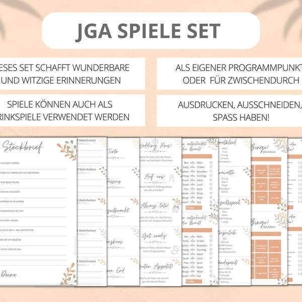 JGA Women Games to Print Boho JGA Games - Hen Party Games - 10 Bridal Shower Tasks & Challenges - Digital Templates