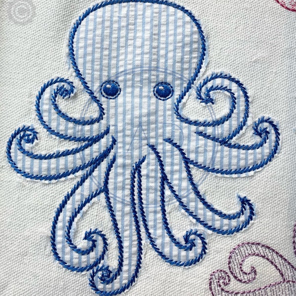 Octopus Appliqué with Fun Blitz Stitch 5x7 Machine Embroidery Design, Beach Appliqué, Kids Designs, Summer Appliqué, Boat Appliqué Designs