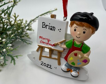 Boy Artist Ornament, Personalized Painter or Artist Christmas  Ornament,