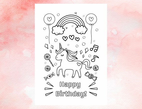 Unicorn Happy Birthday Coloring Page - Etsy