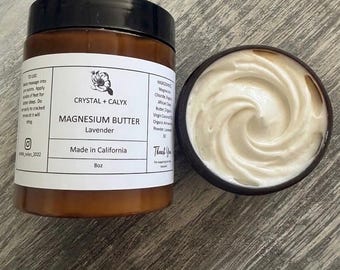 ORGANIC MAGNESIUM LOTION Body Butter Whipped Shea Butter Topical Magnesium Skincare Gift for Mom Wife Friend Sister by Crystal + Calyx