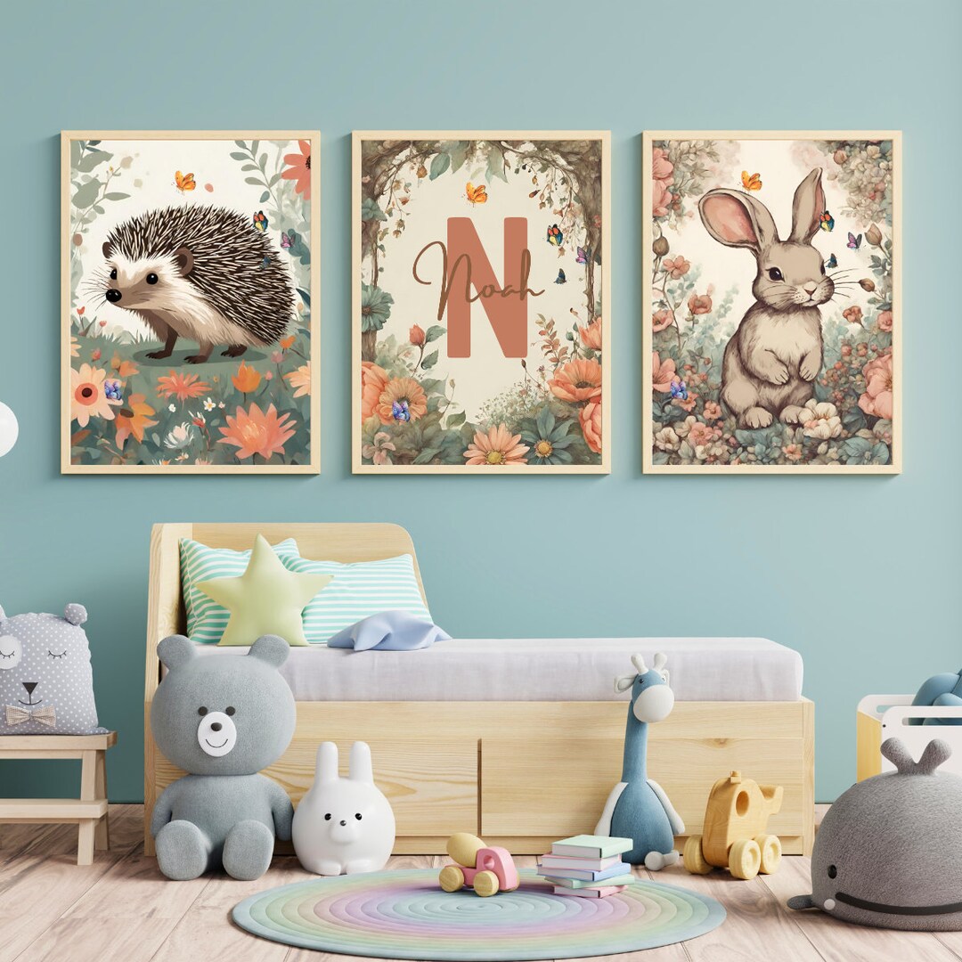 Set of 3 Jungle Animal Nursery Decor Wall Art Personalized Etsy