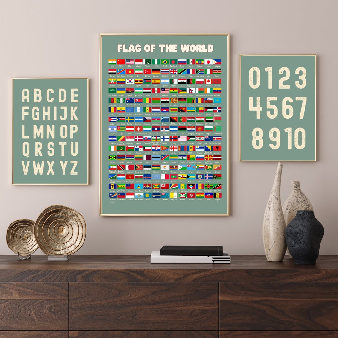 Flags of the World Poster 195 Countries Flags Chart Alphabet Number ...