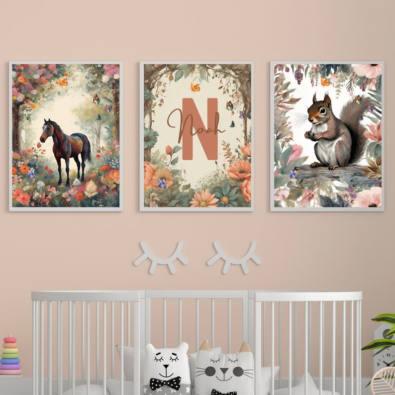 Set of 3 Jungle Animal Nursery Decor Wall Art Personalized Etsy