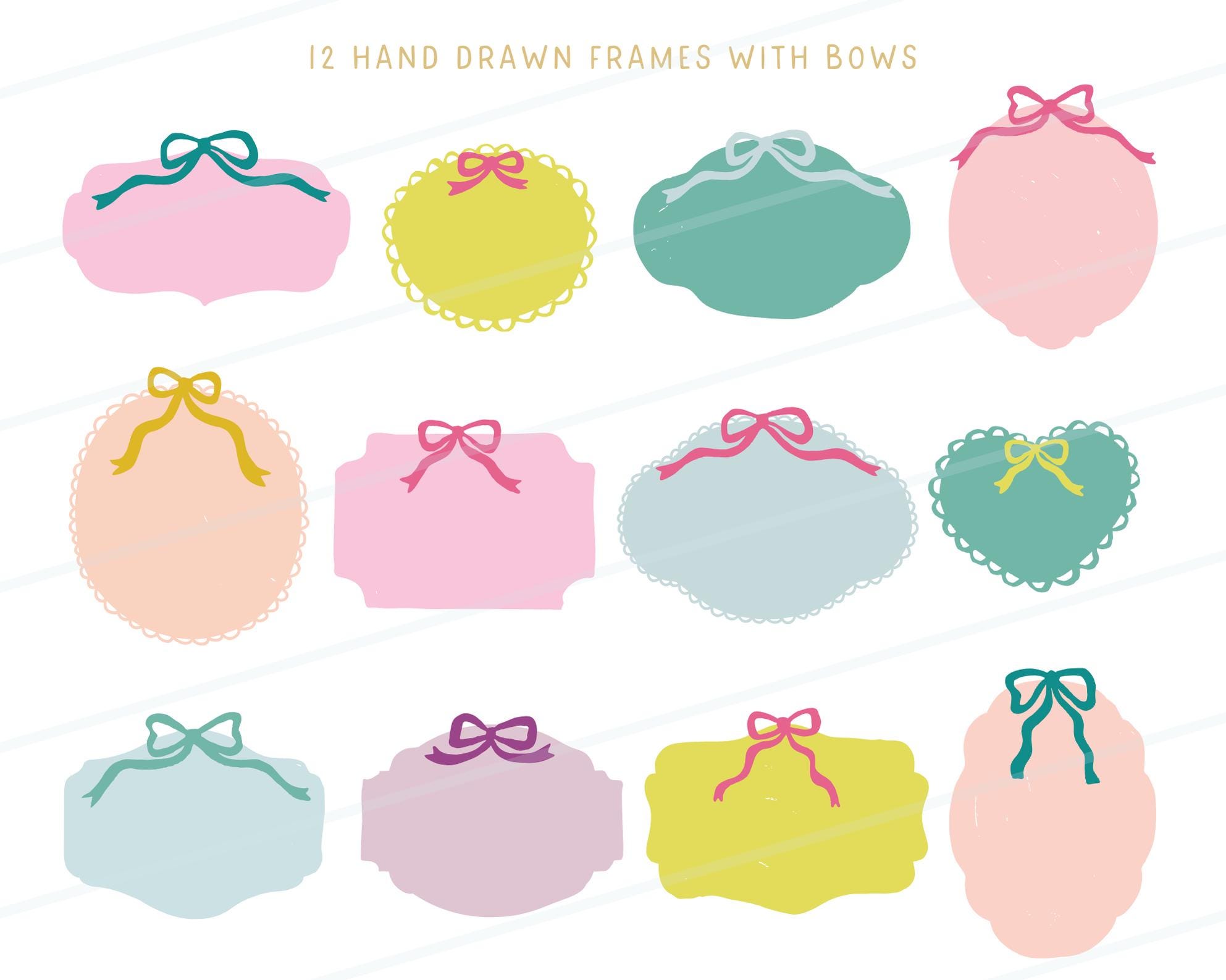 Hand Drawn Colorful Frames With Bows Cute Hand Drawn Whimsical Coquette ...