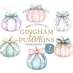Cute Fall Gingham Pumpkins with Bows PNG Clipart Transparent PNG Bow Pumpkin Cute Fall Autumn Graphics for Commercial Use Pastel Gingham Bow