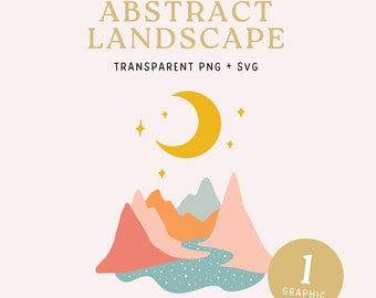 Boho Landscape Clipart: Abstract Mountains, Moon (SVG, PNG)