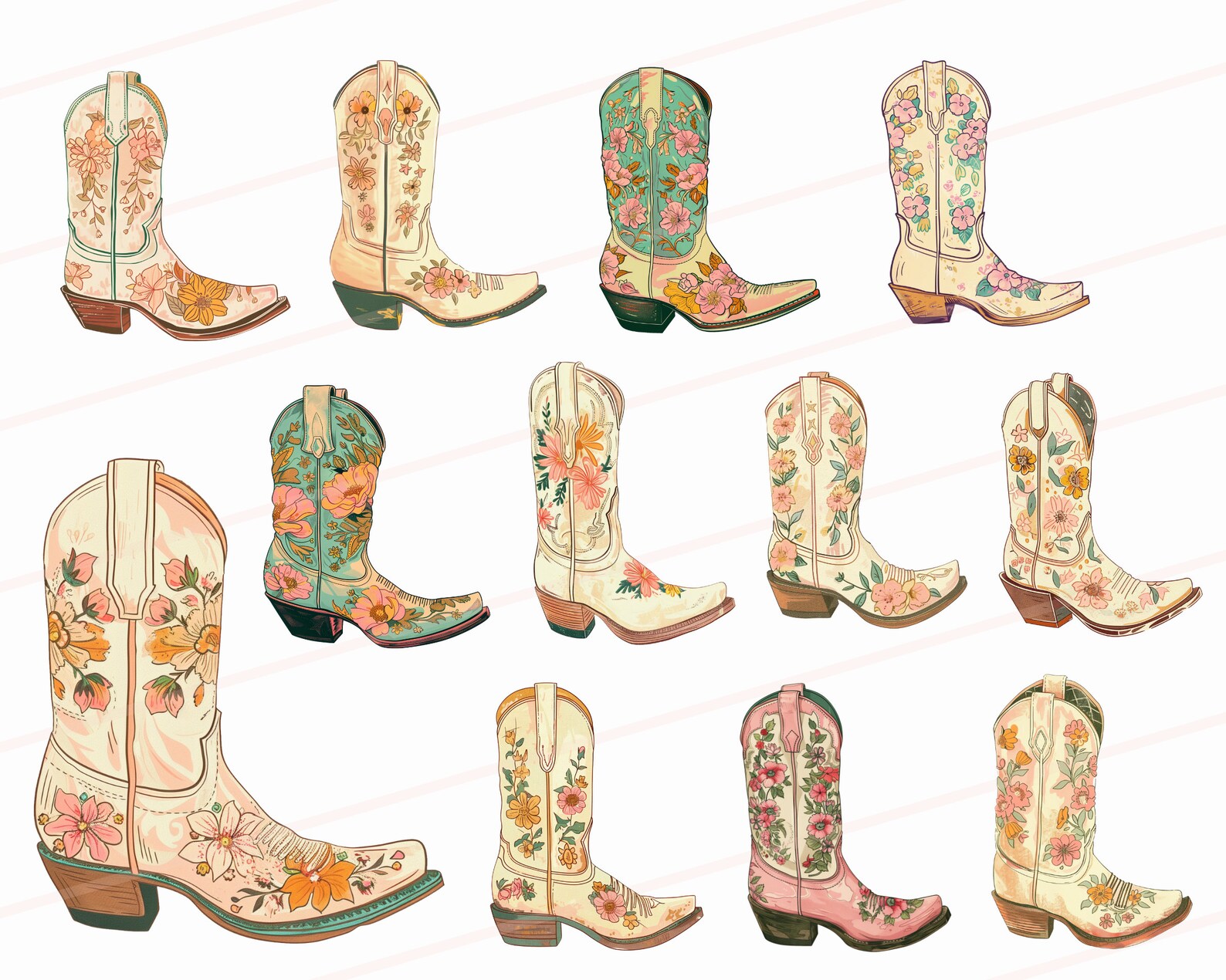 Cowgirl Boots With Flowers Clip Art PNG Cowboy Western Boots ...