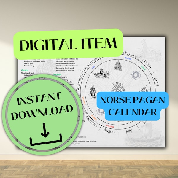 Norse pagan calendar,  Norse Wheel of The Year print, Norse Calendar, Viking party, Nordic Pagan Calendar