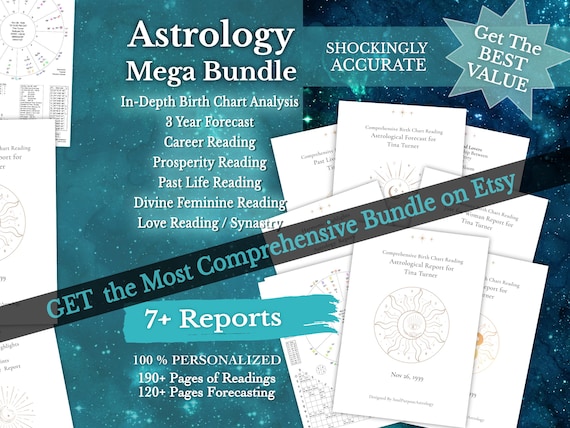 7in1 Astrology Reading Bundle, 100% Personalized In-Depth Birth Natal Chart Analysis Reports + Forecast, Real Life Guidance