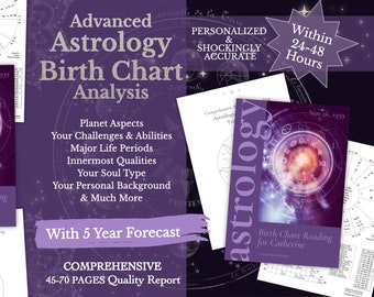 In-Depth Birth Chart Reading, Full Natal Chart Analysis Astrology Report, Professional Astrology Reading with 5 Year Forecast