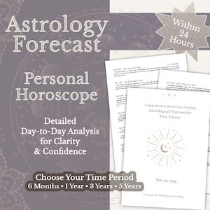 Pode incluir: Uma previsão astrológica detalhada com o texto "Astrology Forecast" e "Personal Horoscope". A imagem inclui uma leitura do mapa astral para Tina Turner, com um gráfico de sol e lua. A previsão oferece análise diária para clareza e confiança.