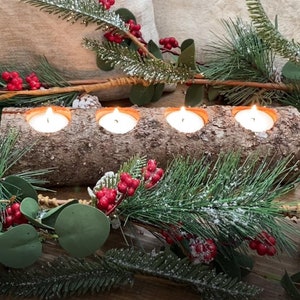 Yule Log Christmas Candle Holder With Candles - Etsy
