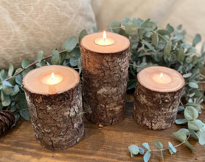 3 Large Natural Wood Candle Holders Tea Light Holder Etsy