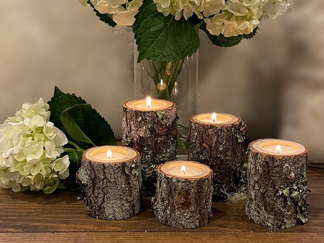 5 Rustic Wood Candles Rustic Wedding Décor Rustic Wedding - Etsy