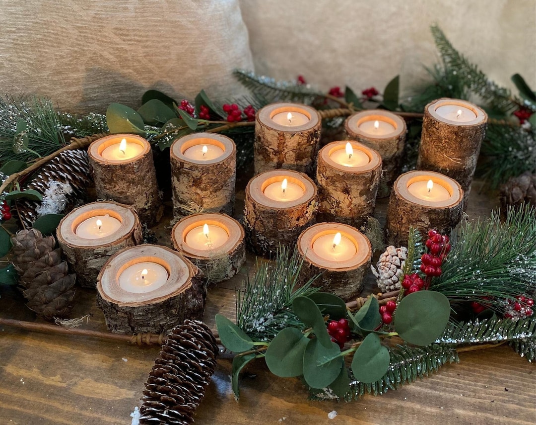 Set of 12 Christmas Candles Holiday Decor Wood Candle - Etsy