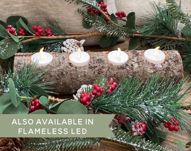 Yule Log Christmas Candle Holder With Candles Etsy