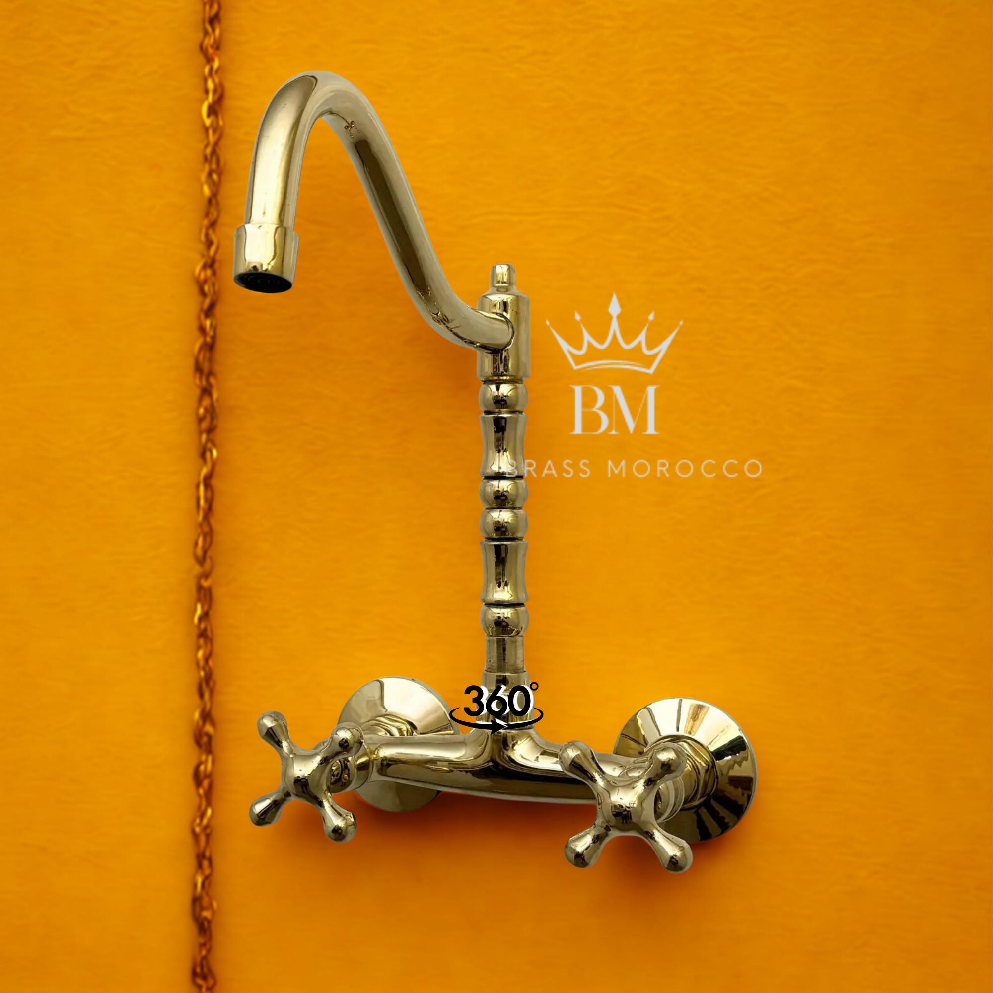 Robinet mural en laiton brut, robinet en laiton massif avec poignées à levier, robinet mural vintage, robinet mural 2 trous