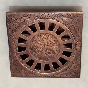 Engraved Square Shower Drain made of Solid Copper , Copper Floor Drain Hammered Square Shower Drain made of Solid Brass