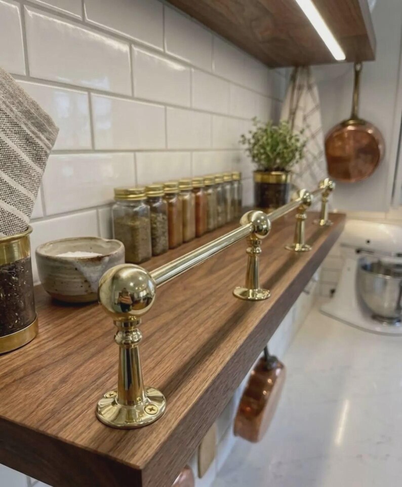 Solid Brass Gallery Rail for Floating Shelves | Kitchen Shelf Rail ...