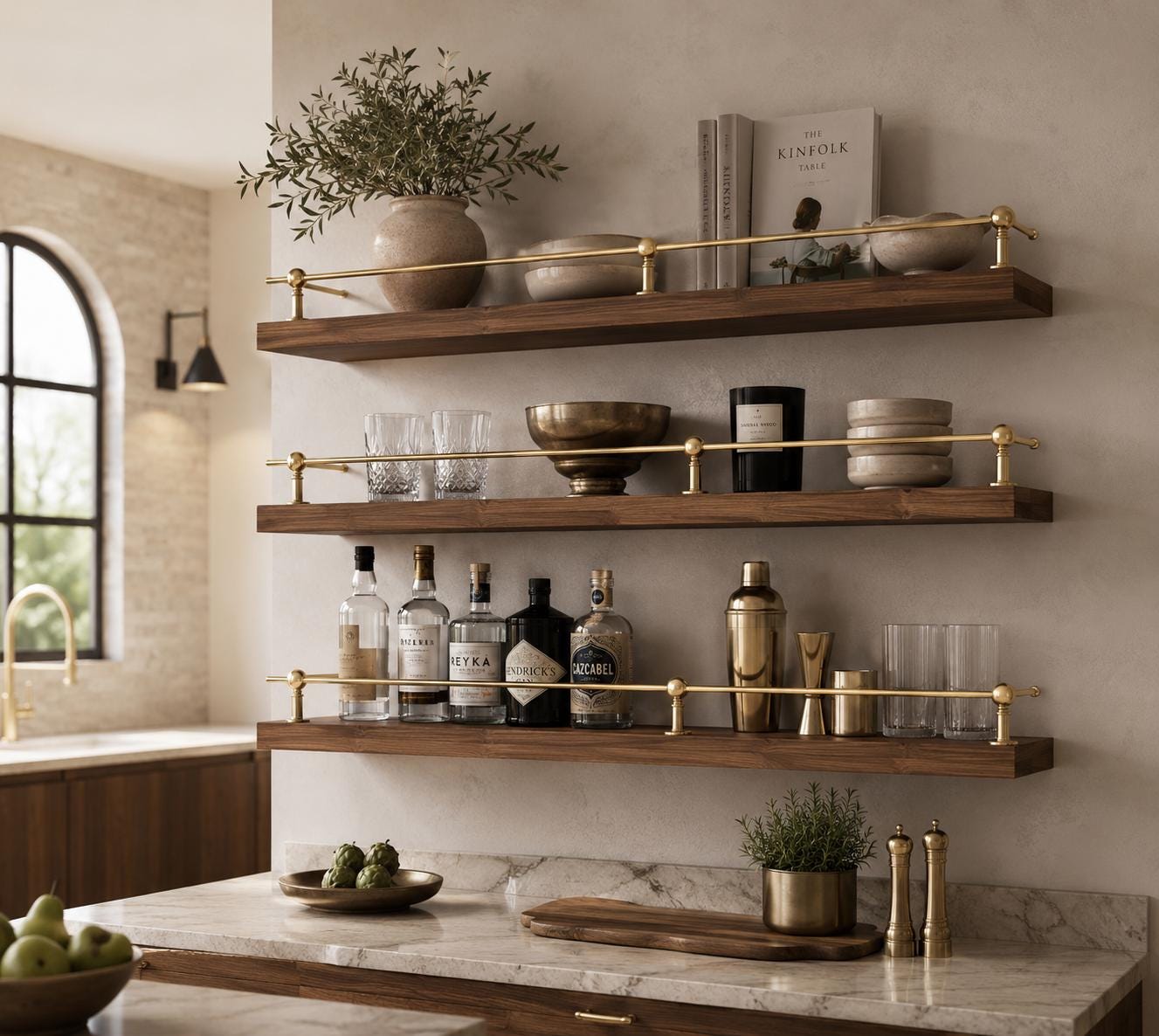 Floating Shelf With Railing Solid Brass Gallery Rail for Floating Shelves | Kitchen Shelf Rail ...