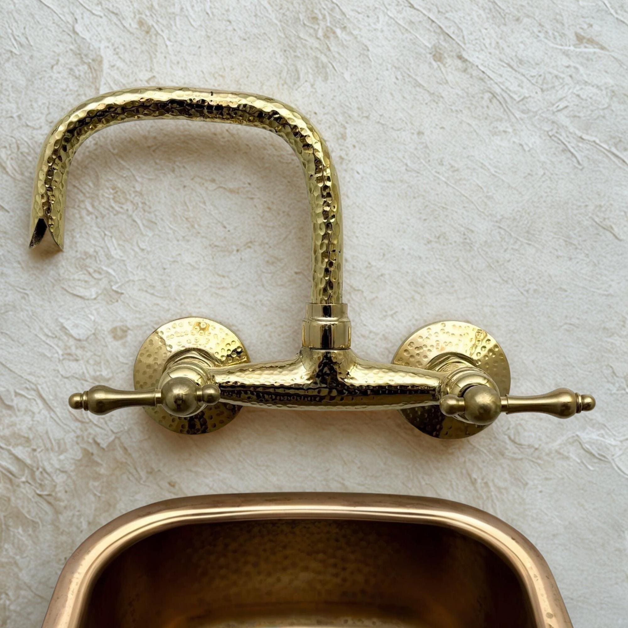 Robinet mural en laiton martelé non laqué, robinet en laiton massif avec poignées croisées, robinet mural vintage, robinet mural 2 trous