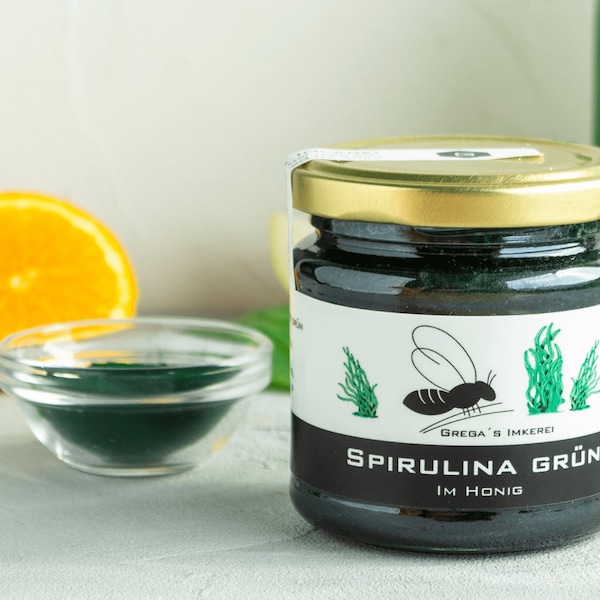 Spirulina Grün im Honig 250g von Gregas Imkerei | Von Imker mit natürlichen Zutaten | Honigsüßer Brotaufstrich | Honigsüße Geschenkidee