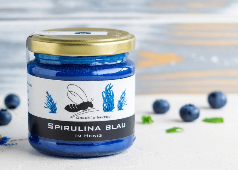 Spirulina Blau im Honig 250g von Gregas Imkerei Spirulina & Honig vom Imker Honigsüßer Brotaufstrich Honigsüße Geschenkidee Bild 1