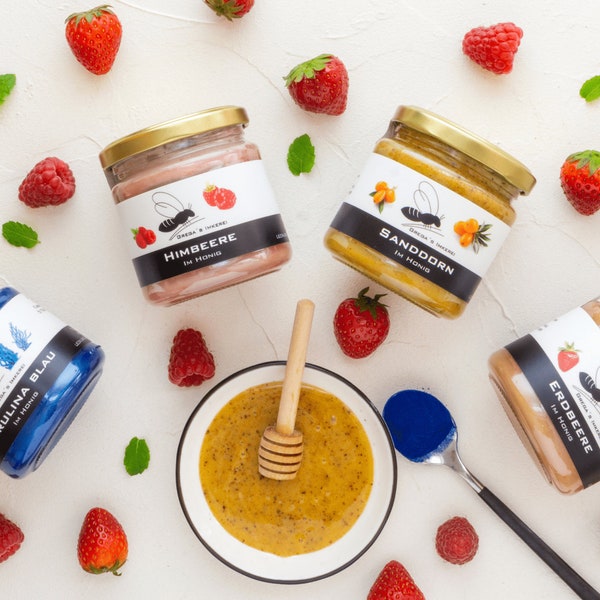 Die Honigkiste 4er SET von Gregas Imkerei  | Honig von Imker mit natürlichen Zutaten | Honigsüßer Brotaufstrich | Honigsüße Geschenkidee