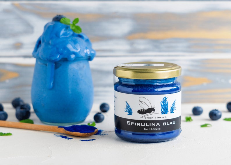 Spirulina Blau im Honig 250g von Gregas Imkerei Spirulina & Honig vom Imker Honigsüßer Brotaufstrich Honigsüße Geschenkidee Bild 2
