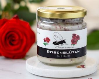 Rosenblüten im Honig 250g von Gregas Imkerei | Honig von Imker mit natürlichen Zutaten | Honigsüßer Brotaufstrich | Honigsüße Geschenkidee