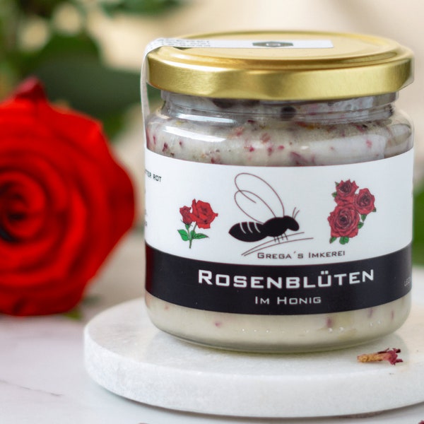 Rosenblüten im Honig 250g von Gregas Imkerei | Honig von Imker mit natürlichen Zutaten | Honigsüßer Brotaufstrich | Honigsüße Geschenkidee