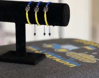 Handmade bracelet with Ukrainian flag colors and Trident charm. Stand with Ukraine, Support Ukraine, Ukrainian Flag.
